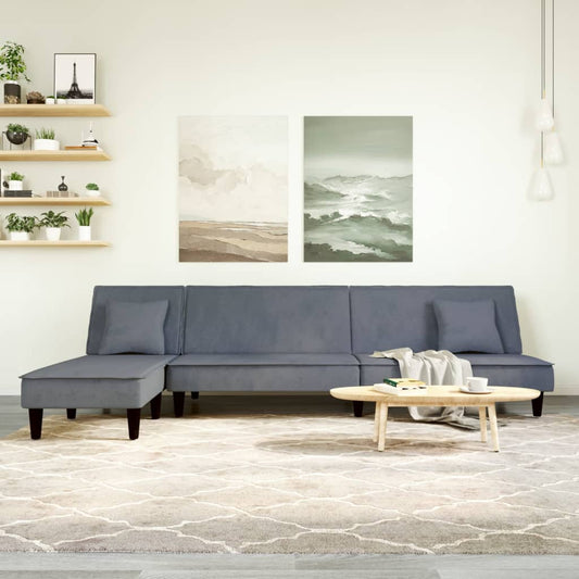 Schlafsofa in L-Form Dunkelgrau 255x140x70 cm Samt