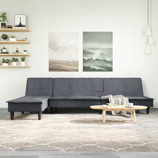 Schlafsofa in L-Form Dunkelgrau 255x140x70 cm Samt