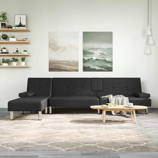 Schlafsofa in L-Form Schwarz 255x140x70 cm Kunstleder