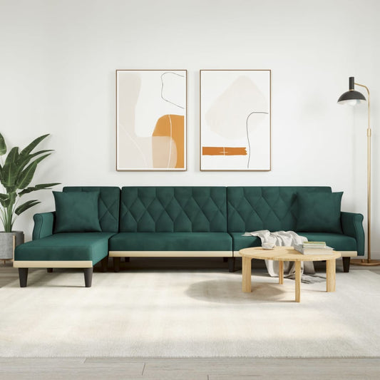 Schlafsofa in L-Form Dunkelgrün 271x140x70 cm Samt