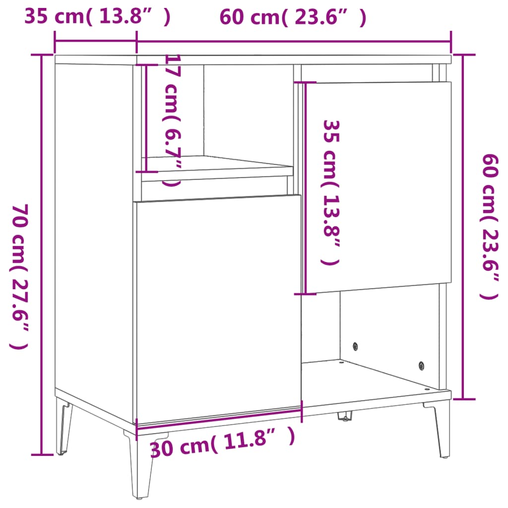 Sideboards 2 Stk. Betongrau 60x35x70 cm Holzwerkstoff