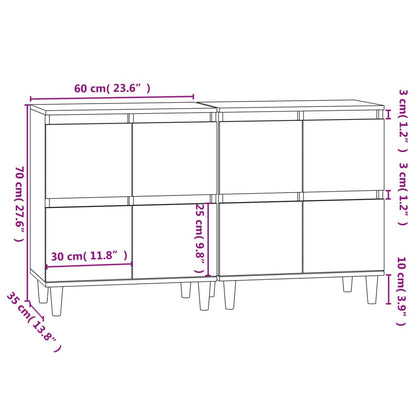 Sideboards 2 Stk. Hochglanz-Weiß 60x35x70 cm Holzwerkstoff