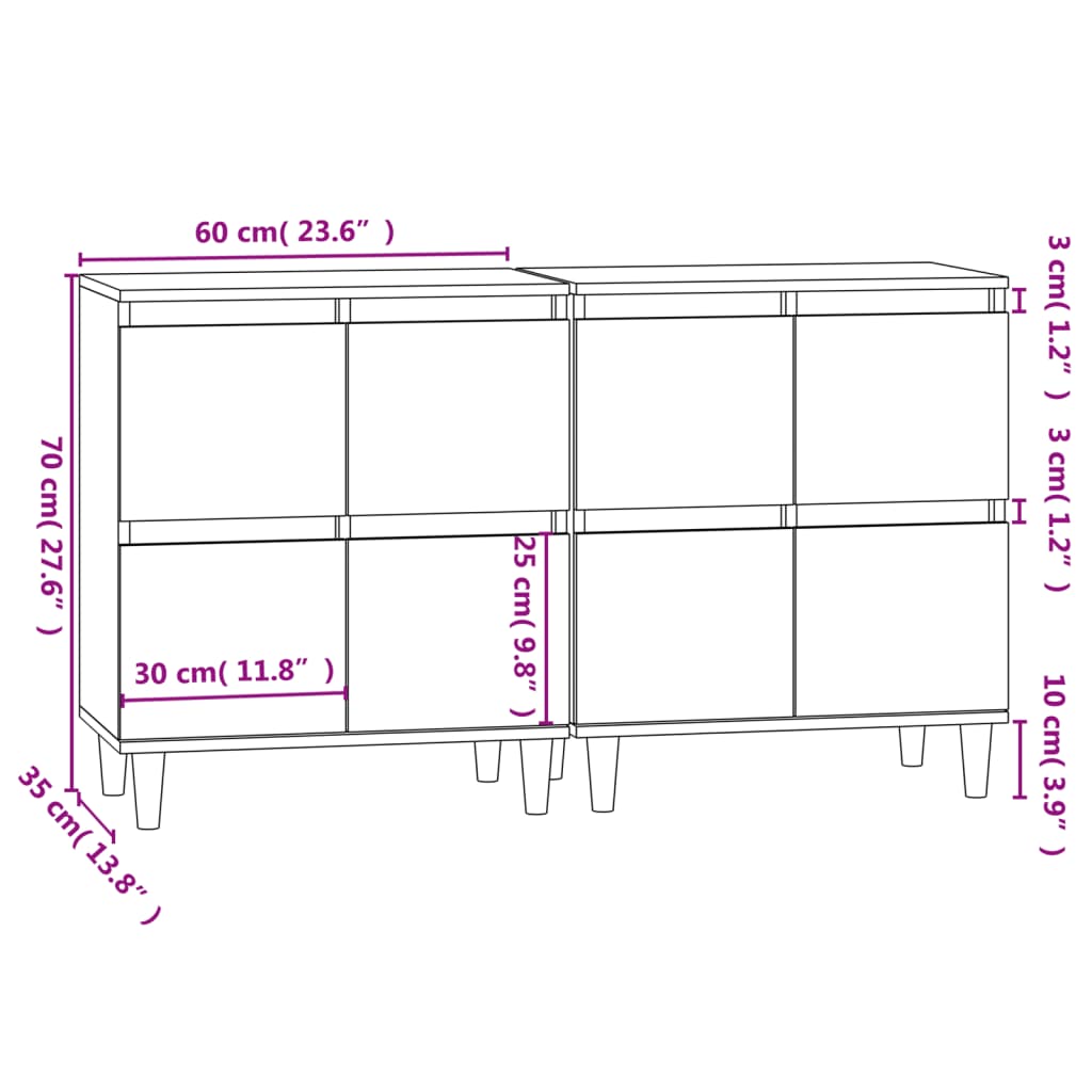 Sideboards 2 Stk. Betongrau 60x35x70 cm Holzwerkstoff