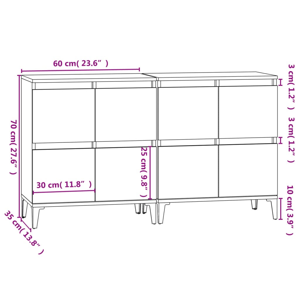 Sideboards 2 Stk. Betongrau 60x35x70 cm Holzwerkstoff