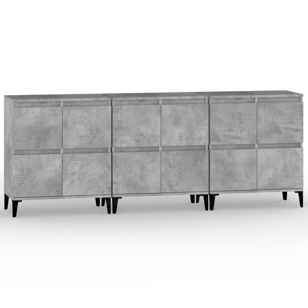 Sideboards 3 Stk. Betongrau 60x35x70 cm Holzwerkstoff