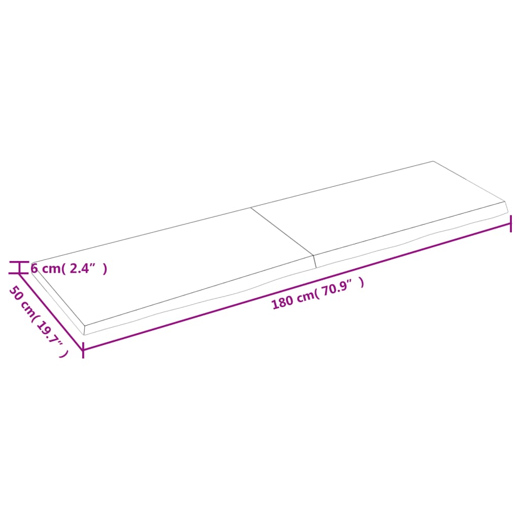 Waschtischplatte 180x50x(2-6) cm Massivholz Unbehandelt