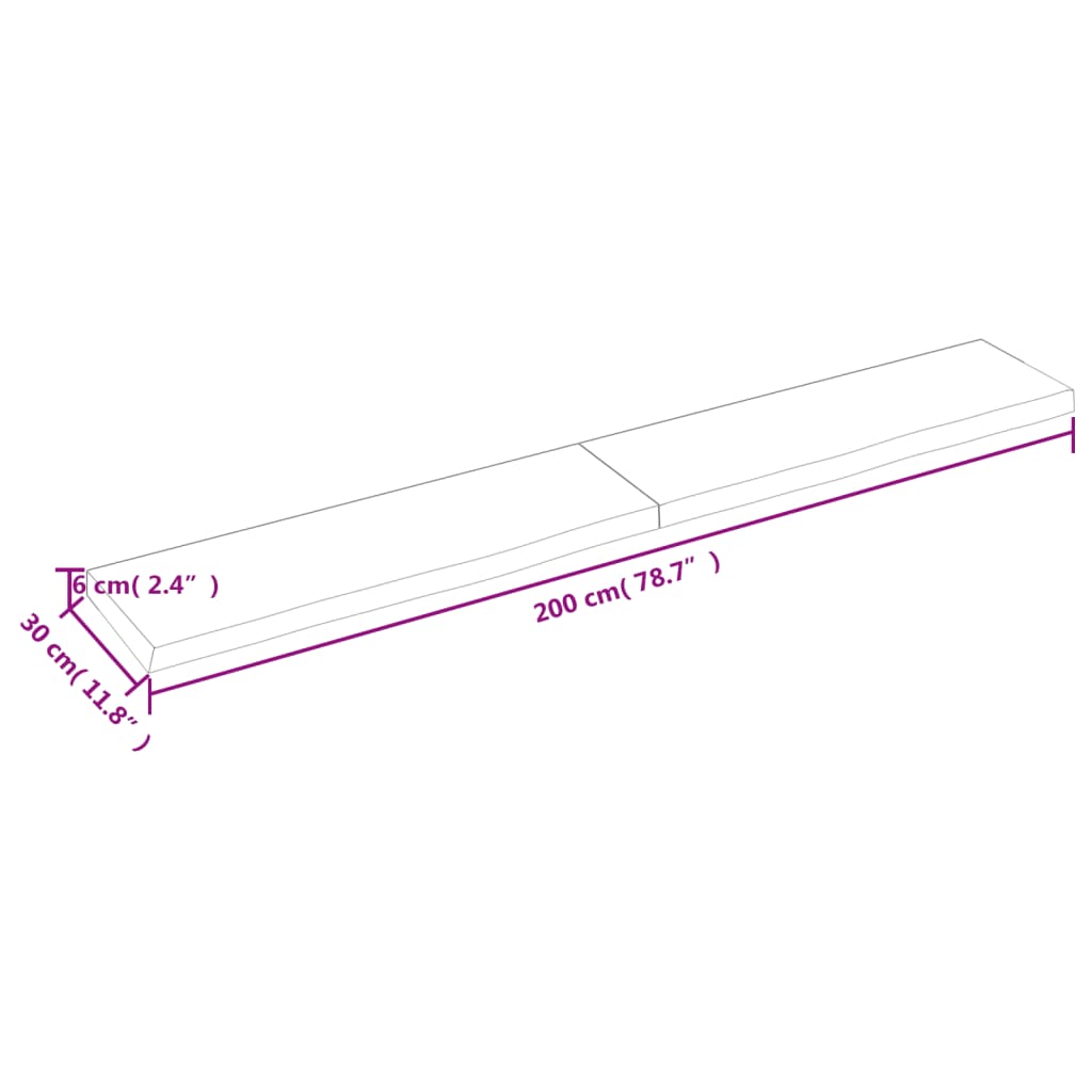 Waschtischplatte 200x30x(2-6) cm Massivholz Unbehandelt