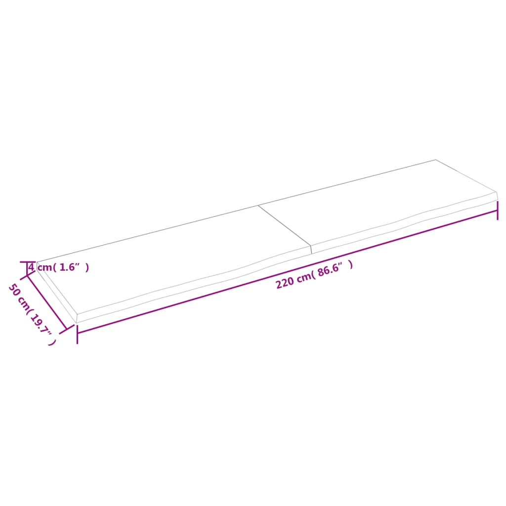 Waschtischplatte 220x50x(2-4) cm Massivholz Unbehandelt