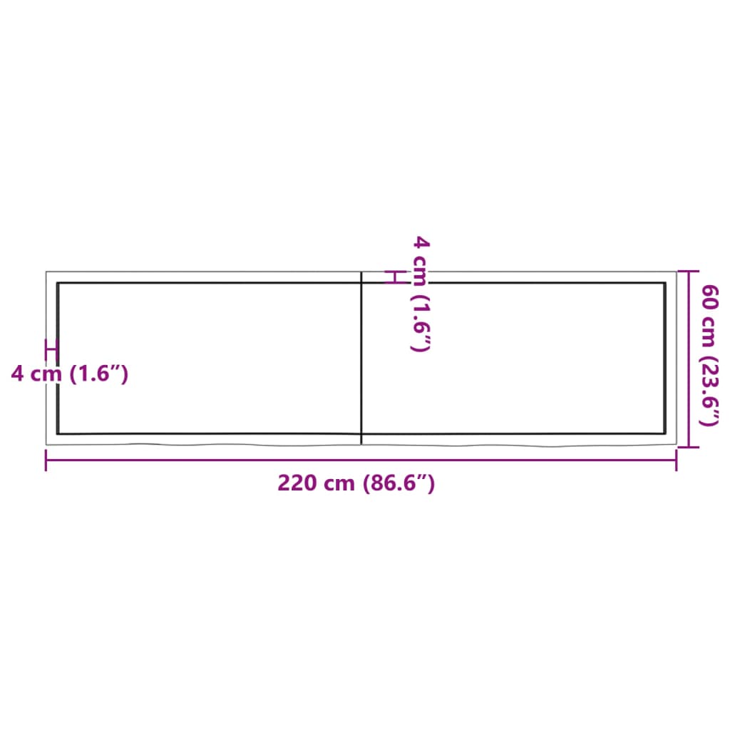 Waschtischplatte 220x60x(2-4) cm Massivholz Unbehandelt