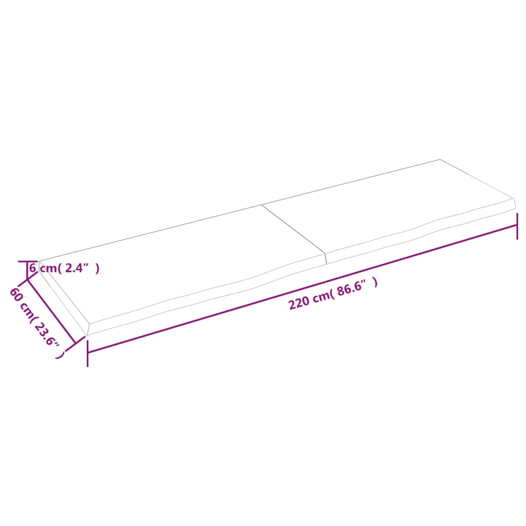 Waschtischplatte 220x60x(2-6) cm Massivholz Unbehandelt