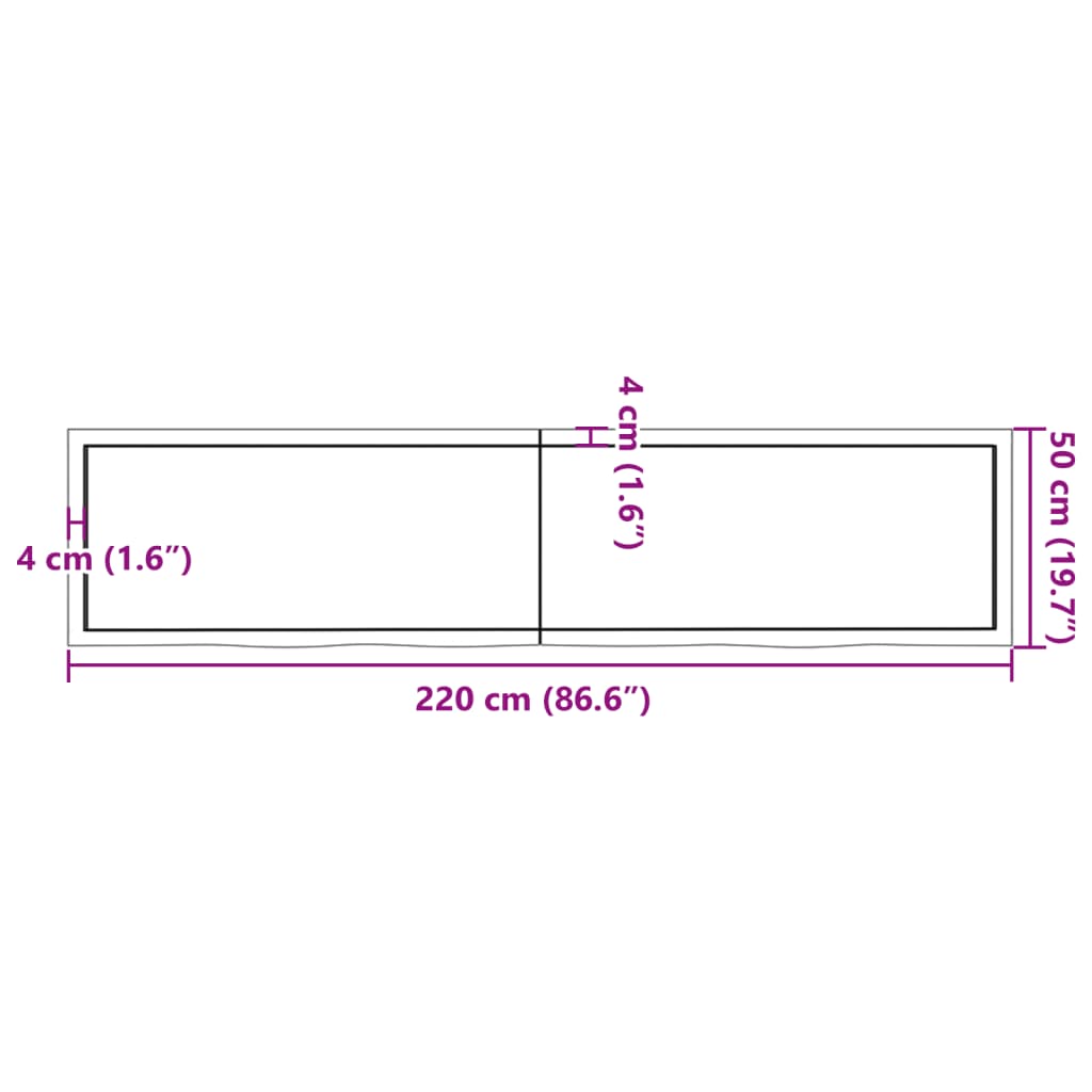 Waschtischplatte Hellbraun 220x50x(2-4) cm Massivholz Behandelt