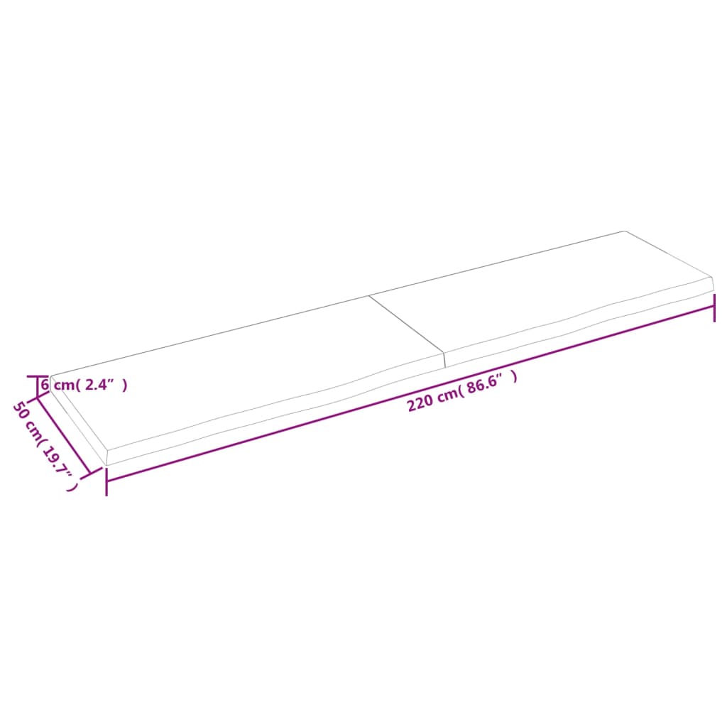 Waschtischplatte Hellbraun 220x50x(2-6) cm Massivholz Behandelt