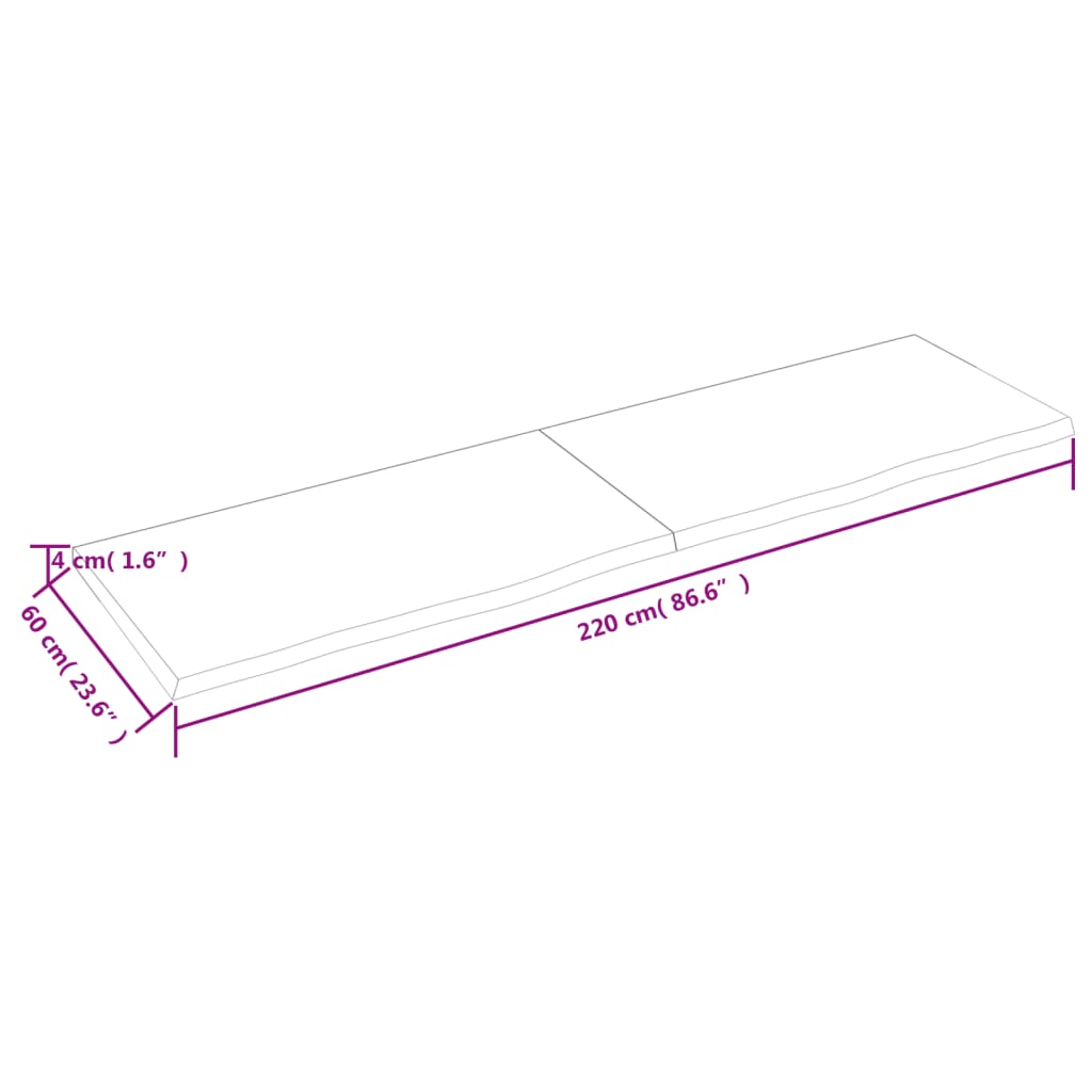 Waschtischplatte Hellbraun 220x60x(2-4) cm Massivholz Behandelt