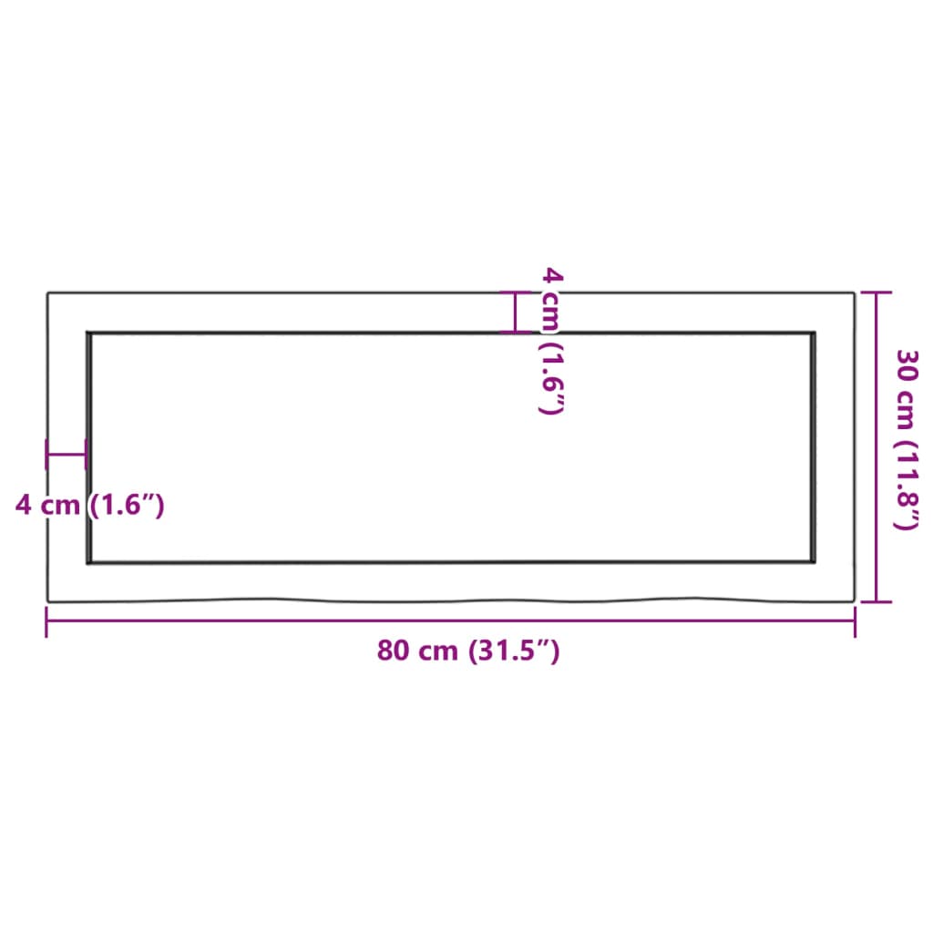 Waschtischplatte Dunkelbraun 80x30x(2-4)cm Massivholz Behandelt