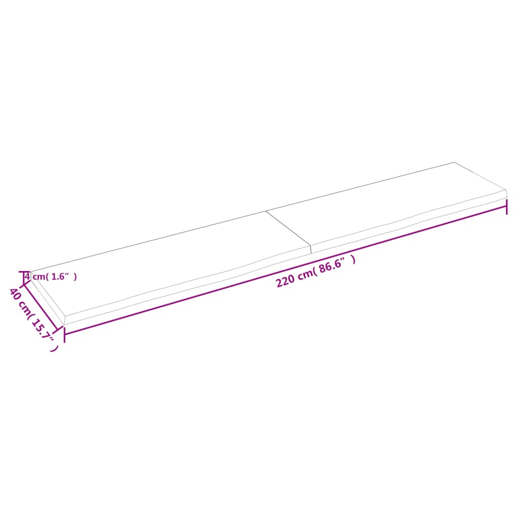 Waschtischplatte Dunkelbraun 220x40x(2-4)cm Massivholz