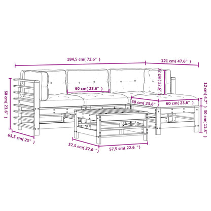 5-tlg. Garten-Lounge-Set mit Kissen Massivholz