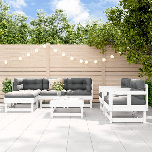 7-tlg. Garten-Lounge-Set mit Kissen Weiß Massivholz