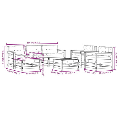 7-tlg. Garten-Lounge-Set mit Kissen Grau Massivholz