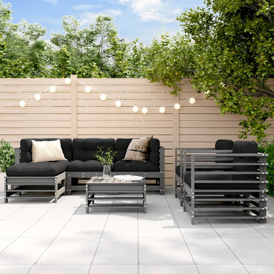 7-tlg. Garten-Lounge-Set mit Kissen Grau Massivholz