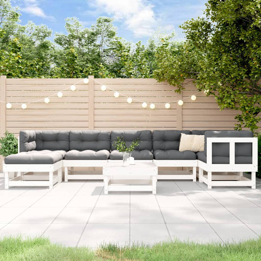 8-tlg. Garten-Lounge-Set mit Kissen Weiß Massivholz