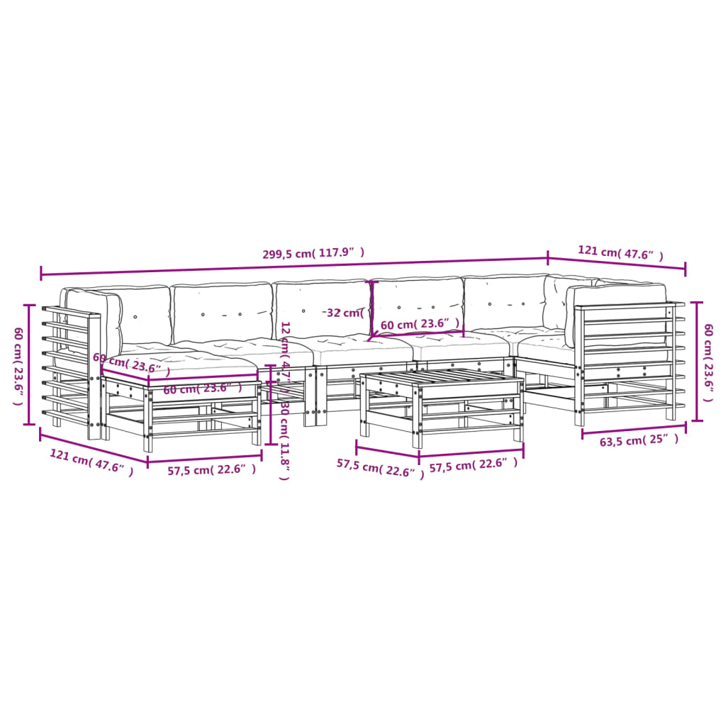 8-tlg. Garten-Lounge-Set mit Kissen Massivholz