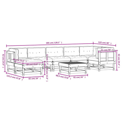 8-tlg. Garten-Lounge-Set mit Kissen Weiß Massivholz