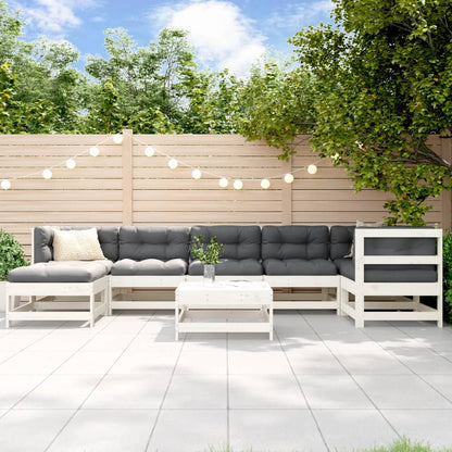 8-tlg. Garten-Lounge-Set mit Kissen Weiß Massivholz