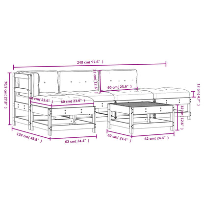 6-tlg. Garten-Lounge-Set mit Kissen Weiß Massivholz