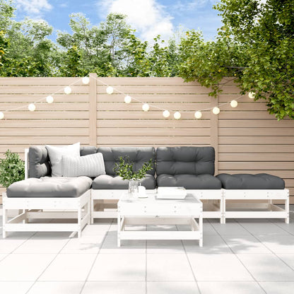 6-tlg. Garten-Lounge-Set mit Kissen Weiß Massivholz