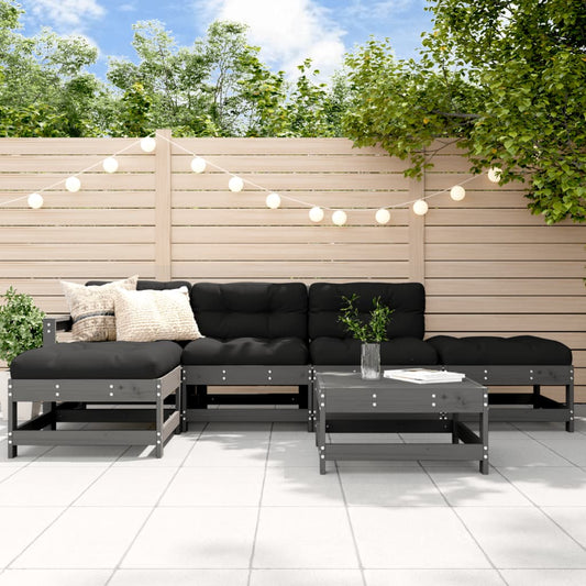 6-tlg. Garten-Lounge-Set mit Kissen Grau Massivholz