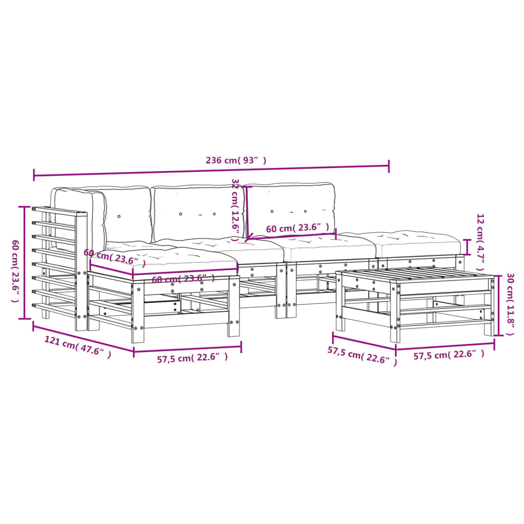 6-tlg. Garten-Lounge-Set mit Kissen Massivholz