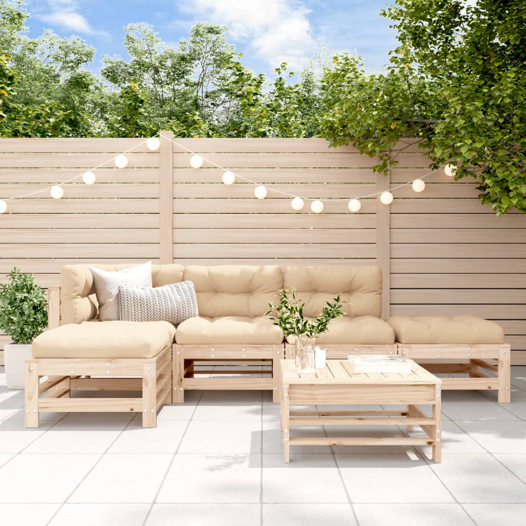 6-tlg. Garten-Lounge-Set mit Kissen Massivholz