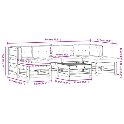 7-tlg. Garten-Lounge-Set mit Kissen Grau Massivholz