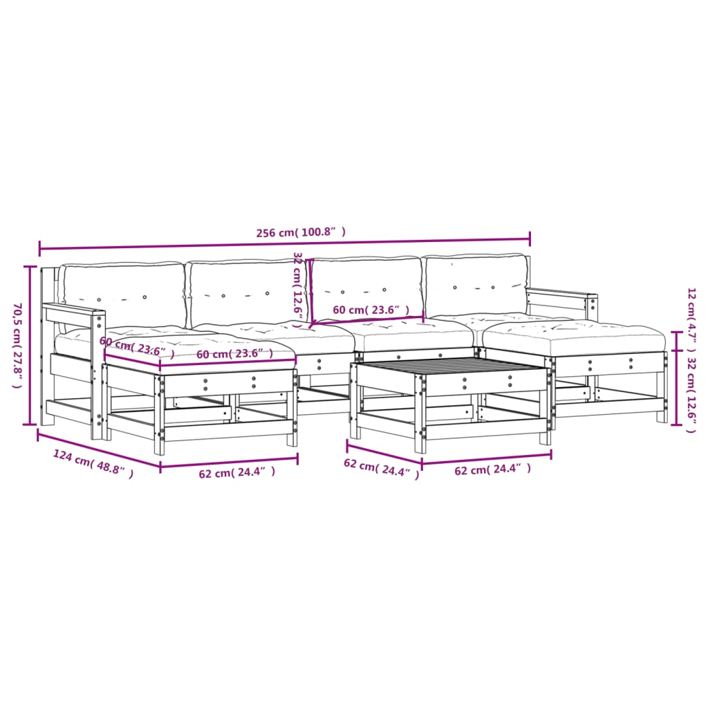 7-tlg. Garten-Lounge-Set mit Kissen Massivholz Douglasie