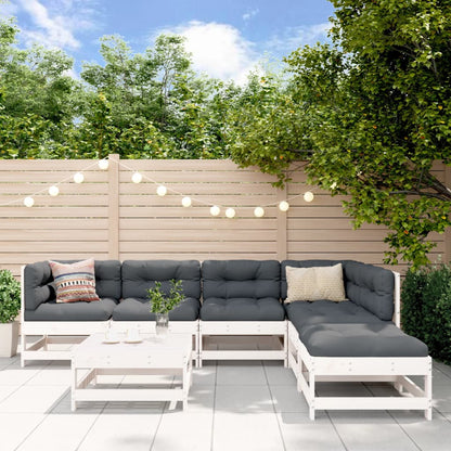 7-tlg. Garten-Lounge-Set mit Kissen Weiß Massivholz