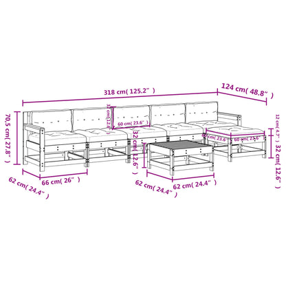 7-tlg. Garten-Lounge-Set mit Kissen Grau Massivholz