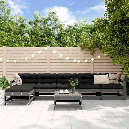 7-tlg. Garten-Lounge-Set mit Kissen Grau Massivholz