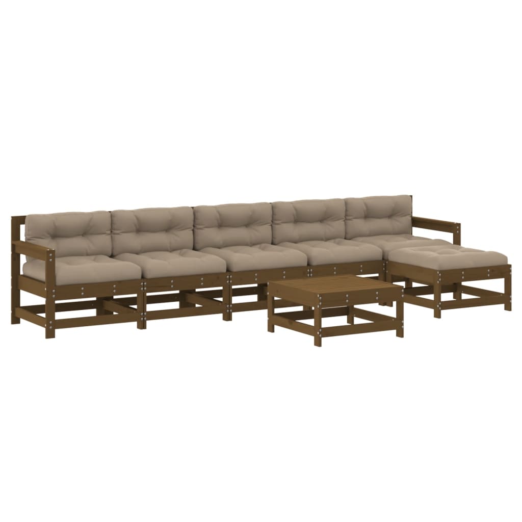 7-tlg. Garten-Lounge-Set mit Kissen Honigbraun Massivholz