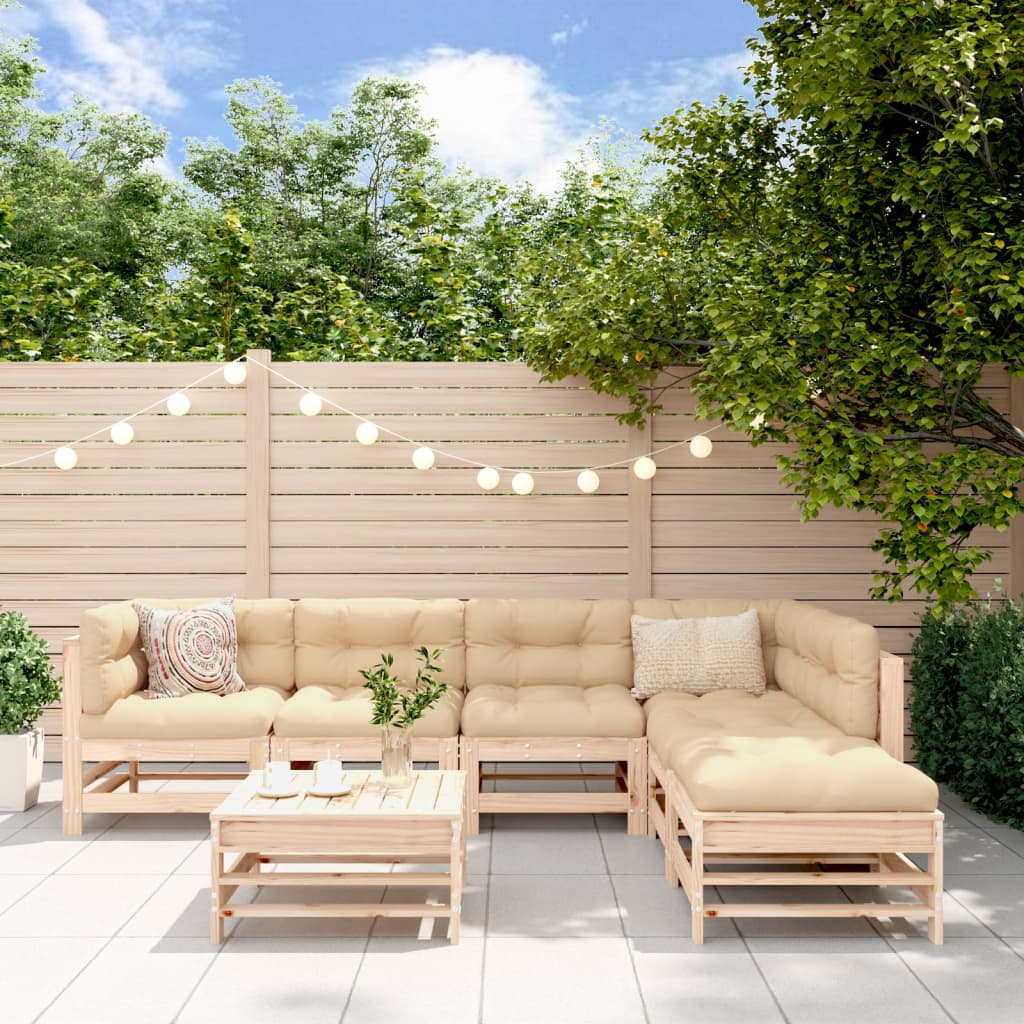 7-tlg. Garten-Lounge-Set mit Kissen Massivholz