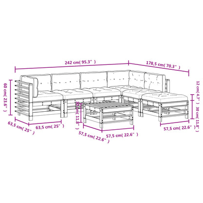 7-tlg. Garten-Lounge-Set mit Kissen Grau Massivholz