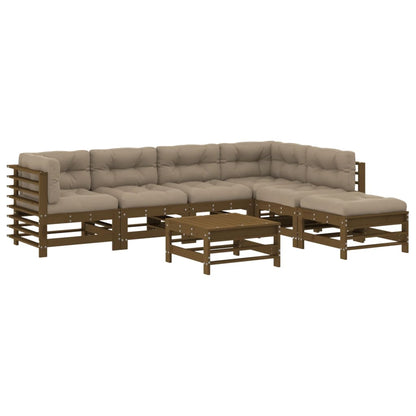 7-tlg. Garten-Lounge-Set mit Kissen Honigbraun Massivholz