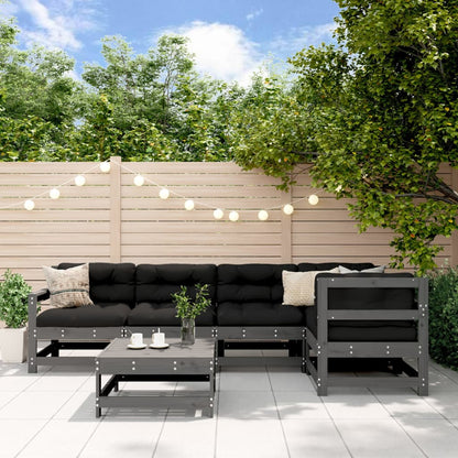 6-tlg. Garten-Lounge-Set mit Kissen Grau Massivholz