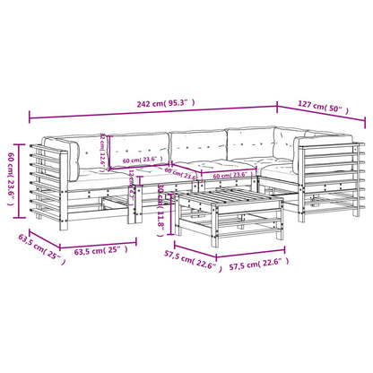 6-tlg. Garten-Lounge-Set mit Kissen Massivholz