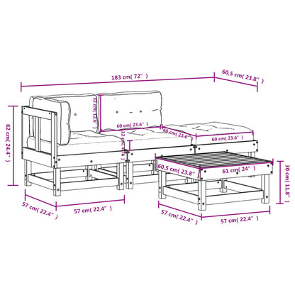 4-tlg. Garten-Lounge-Set mit Kissen Weiß Massivholz