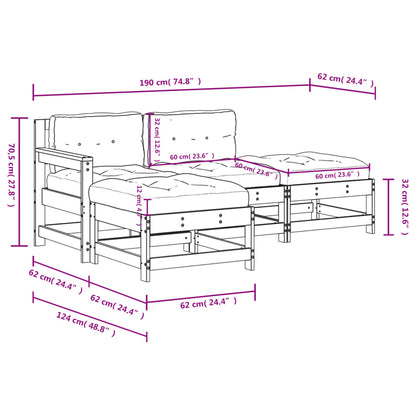 4-tlg. Garten-Lounge-Set mit Kissen Weiß Massivholz