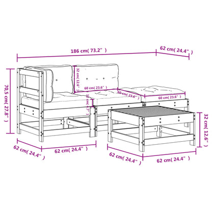 4-tlg. Garten-Lounge-Set mit Kissen Weiß Massivholz