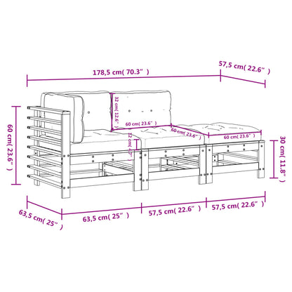 3-tlg. Garten-Lounge-Set mit Kissen Grau Massivholz