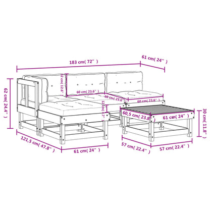 5-tlg. Garten-Lounge-Set mit Kissen Weiß Massivholz