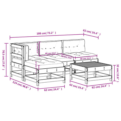 5-tlg. Garten-Lounge-Set mit Kissen Weiß Massivholz