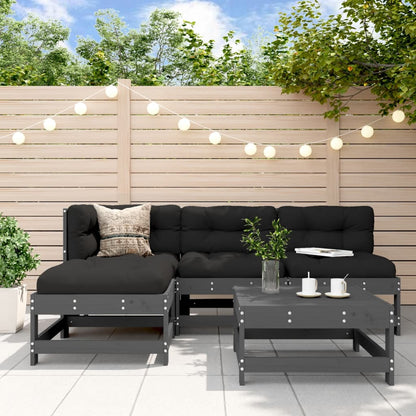 5-tlg. Garten-Lounge-Set mit Kissen Grau Massivholz